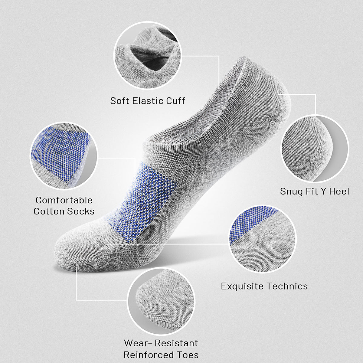 IDEGG No Show Sock Low Cut Anti-slid Cotton Athletic Casual Socks 8 Pa ...